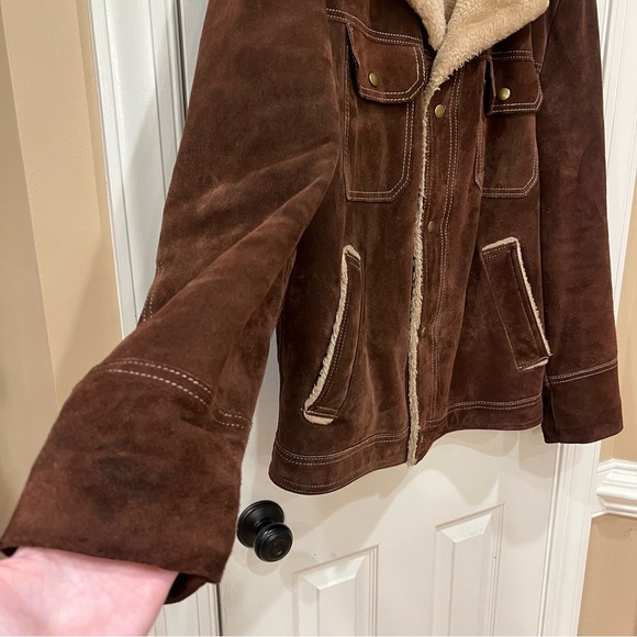 JC Penney Leather Jacket Mens 38 Brown Suede Sherpa Lined Vintage Ranch Cowboy - Picture 4 of 9